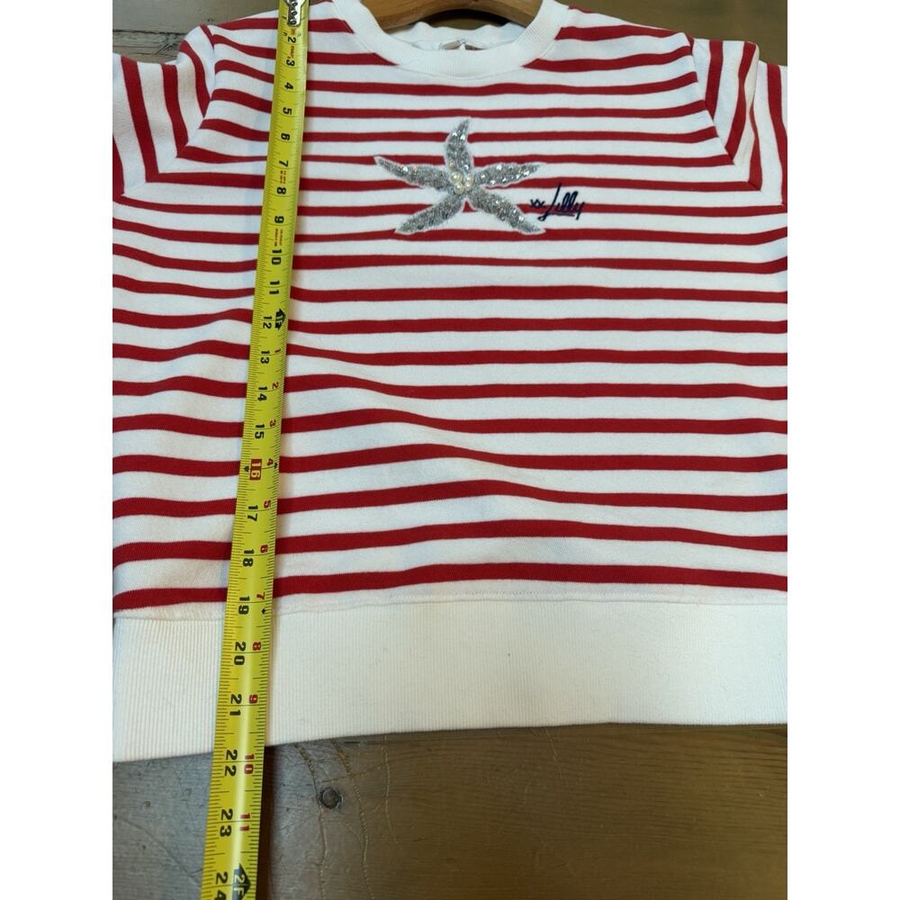 Lilly Pulitzer XXS Red White Stripe Starfish Sequin Pearl Sweatshirt Coastal - Picture 5 of 7